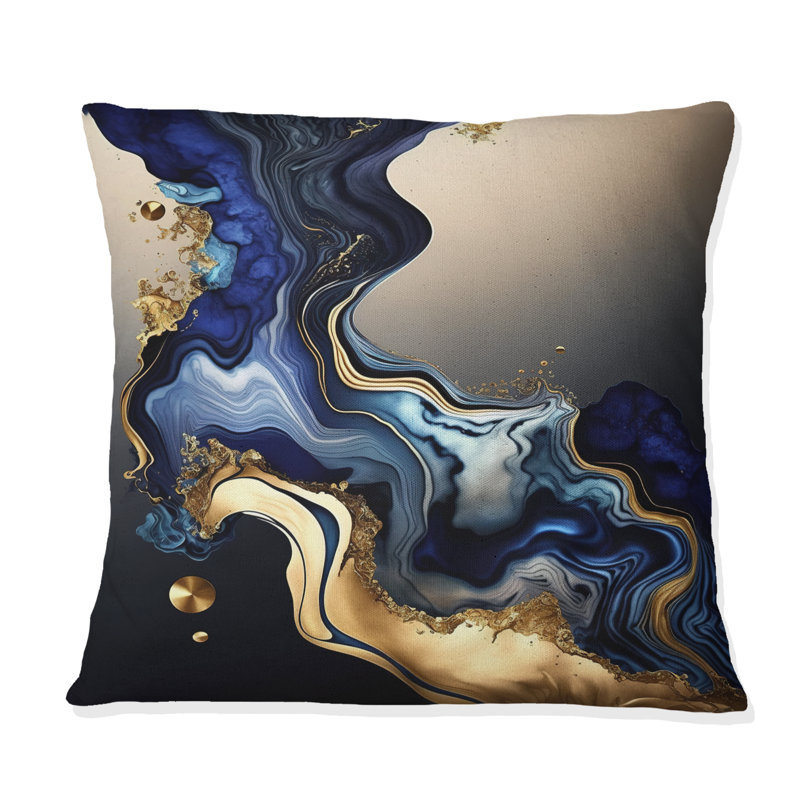 Géode abstraite marbre bleu III - Oreiller abstrait à encre liquide, H 18 po x l 18 po, Carré
