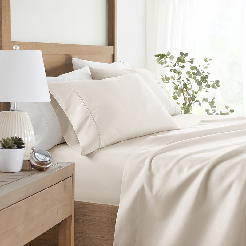 Sheet Set Solid Microfiber Ultra Soft Bedding, Ivory, Queen Sheet Set with 2 Pillowcases