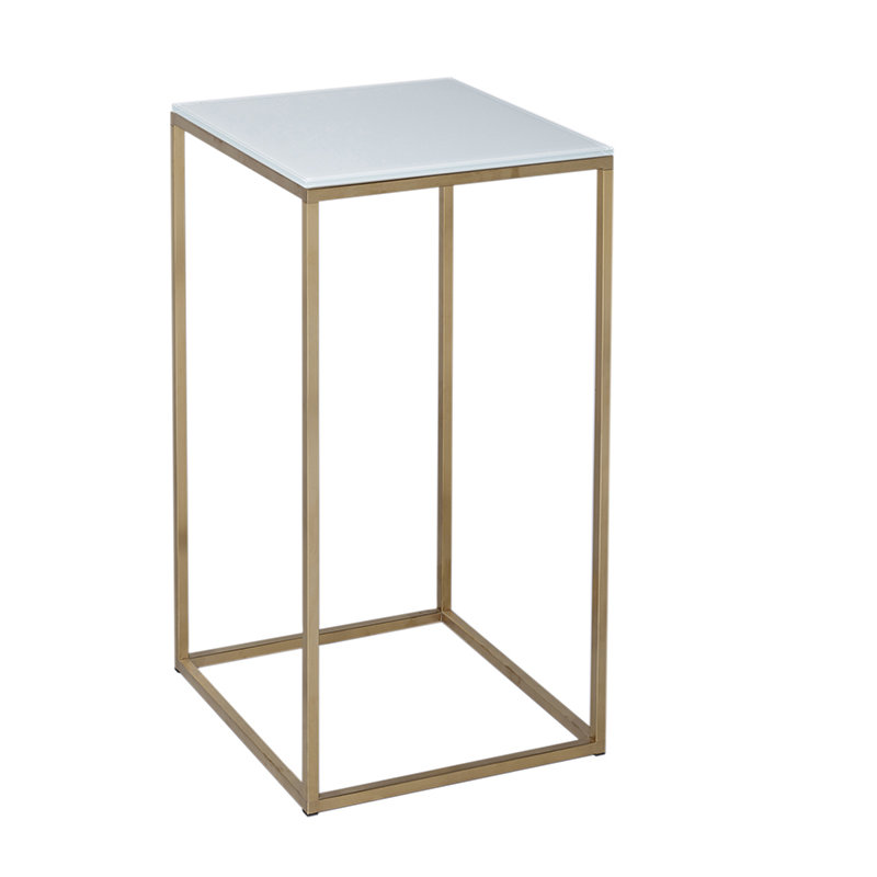 Licata Glass Top End Table, White / Brass