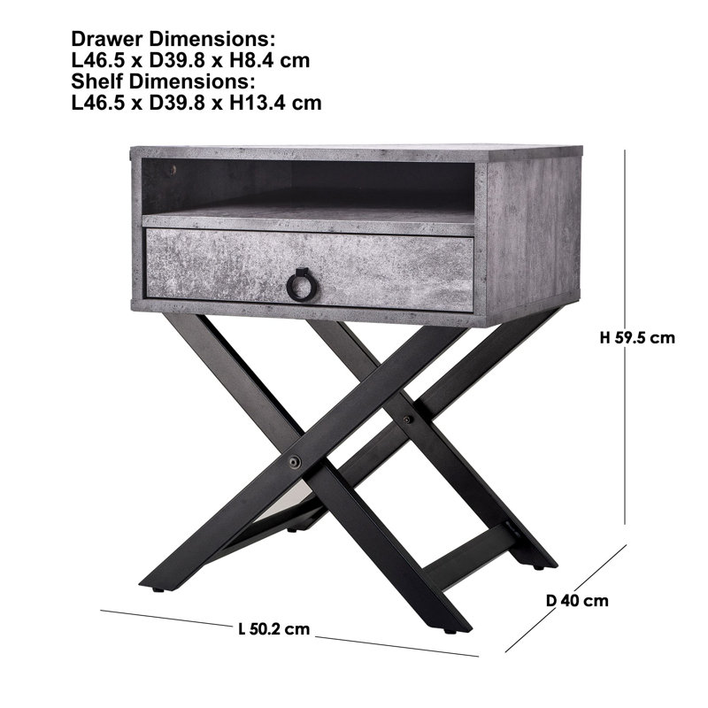 Homayoun 50.2cm W Particle Board / Chipboard Bedside Table, Iron Slate