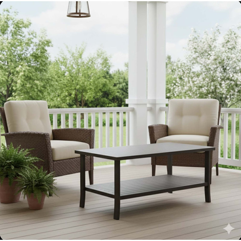Table basse d'extérieur rectangulaire durable en métal, conception résistante aux intempéries à 2 niveaux pour le patio et le jardin