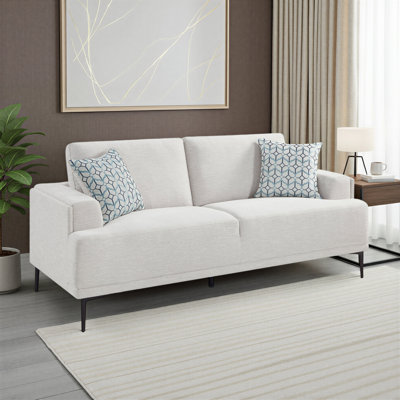 Canapé moderne et contemporain de 83 po Rosenthal avec revêtement en chenille luxueux, coussins de dossier réversibles et pieds en métal noir