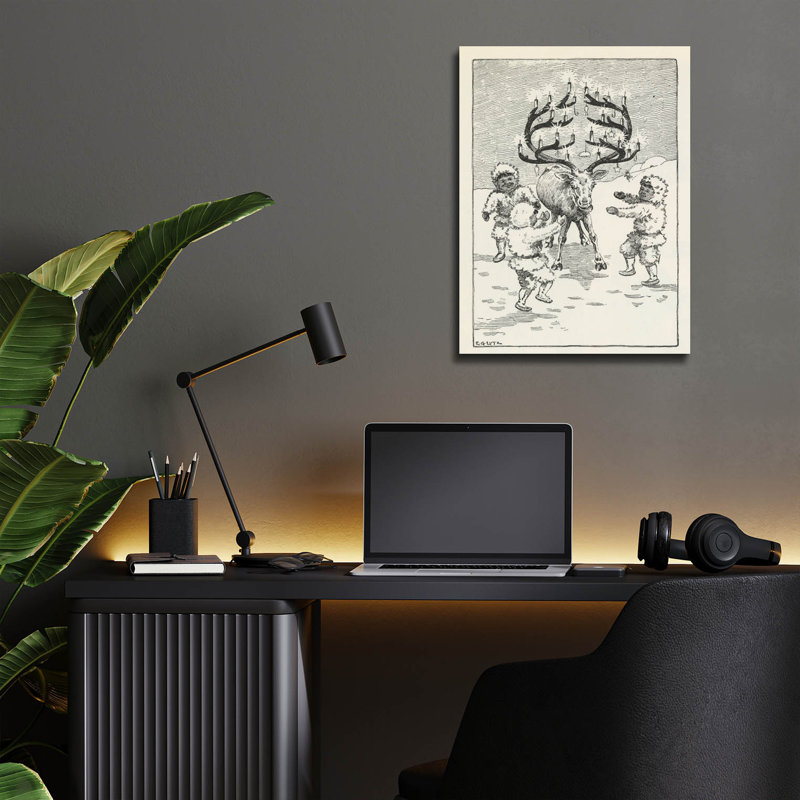 Art mural en verre Winston Porter «Decorating The Reindeer» par Tis the Season, H 16 po x l 12 po x P 0,13 cm