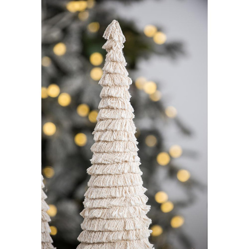 Cône orné de franges avec base en bois, H 15 po x l 3,9 po x P 3,9 po