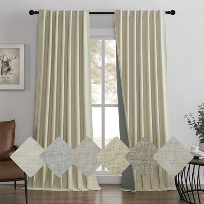 Leming 100% Polyester Burlap Blackout Curtains for Bedroom Back Tab Curtains 2 Panels Set