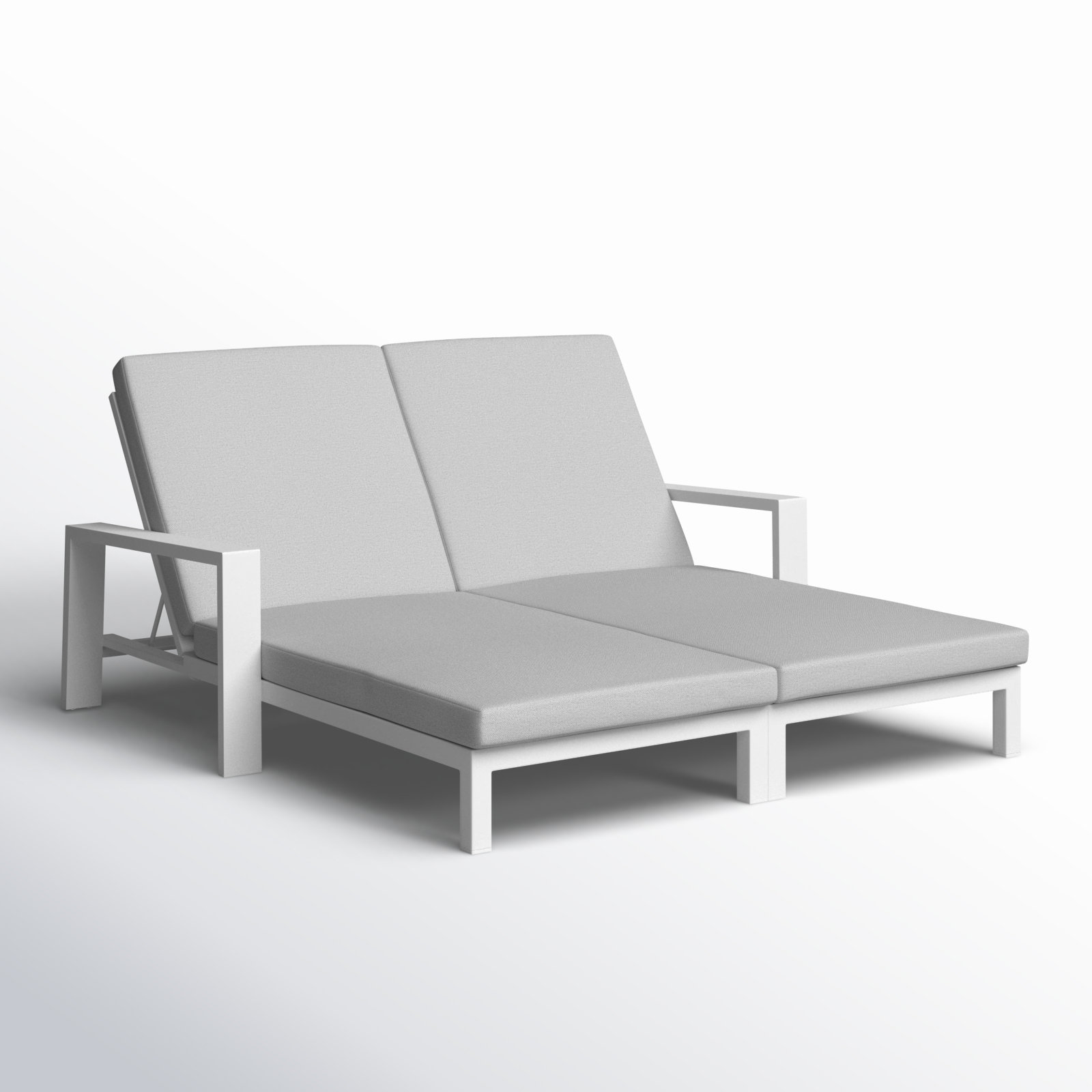 Hoyt Outdoor Metal Double Chaise Lounge, Grayish Cushion/Snow White Frame