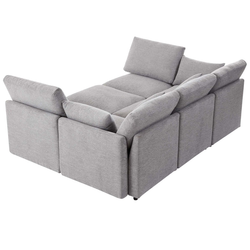 86,6 po Canapé modulaire Canapé modulaire en U Canapé-lit Canapé-lit en L avec repose-pieds mobile et deux ports USB pour le salon