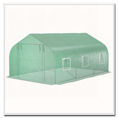 Serre de tunnel avec porte à fermeture à glissière et 8 fenêtres en filet Outsunny, serre chaude de 20 pi x 10 pi x 7 pi, plante chaude de jardinage avec cerceaux en acier galvanisé, vert