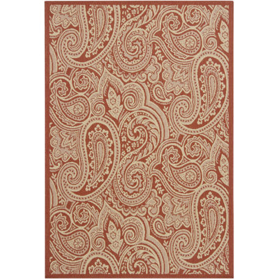 Piyush Authentic Machine Woven Red Paisley Polypropylene Indoor/Outdoor Area Rug
