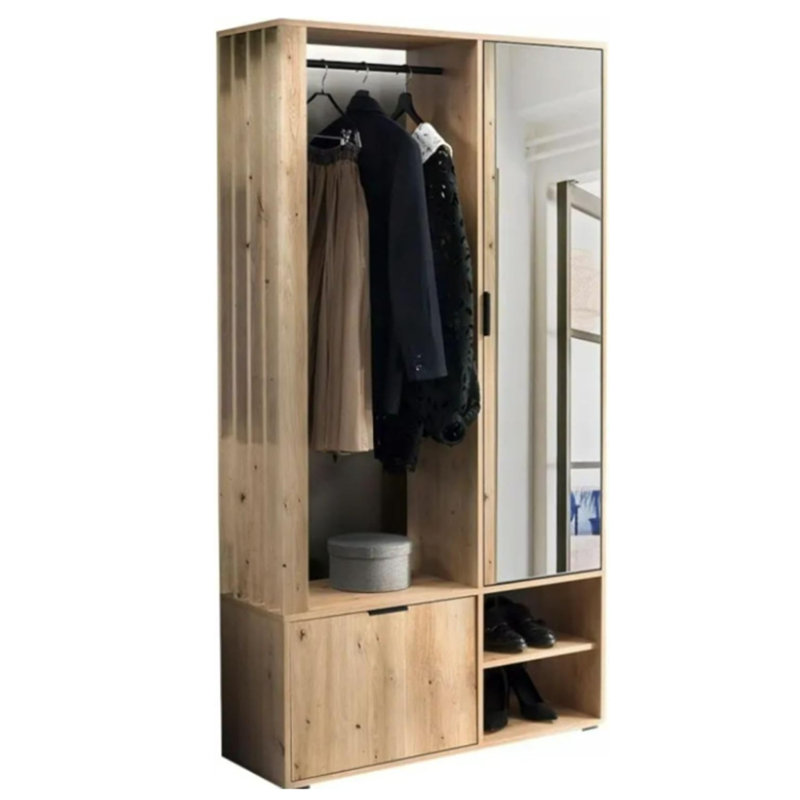 Entrance Wardrobe MELO Hall Tree 100cm Wide with Shoe Storage, Brown