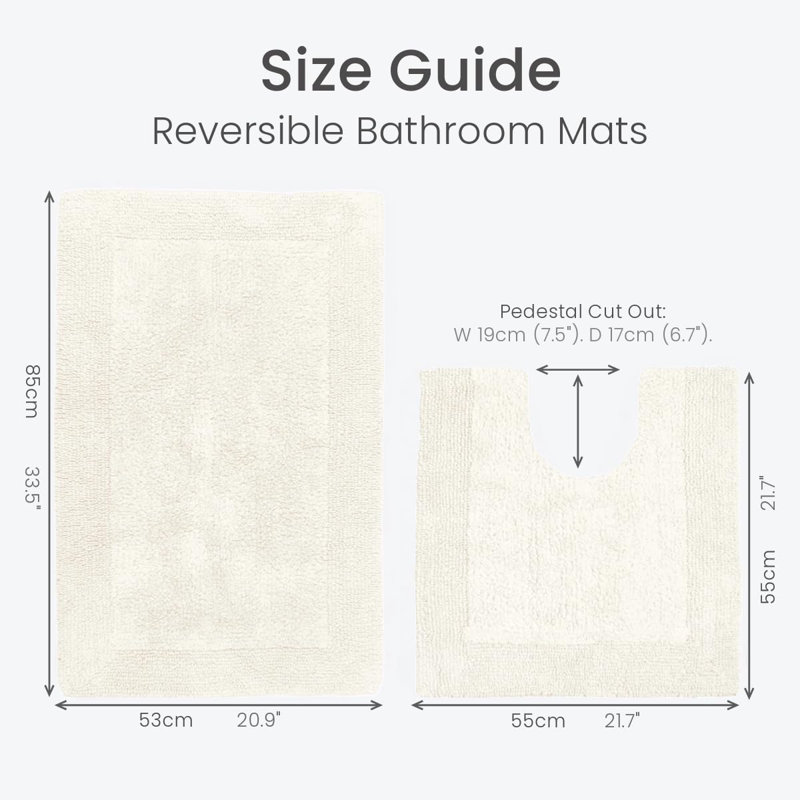 100% Cotton Bath Mat and Pedestal Mat Set, Cream
