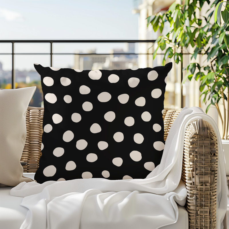 Oreiller carré réversible intérieur / extérieur Tobe Minimalist, H 15 po x l 15 po, Noir/Blanc cassé