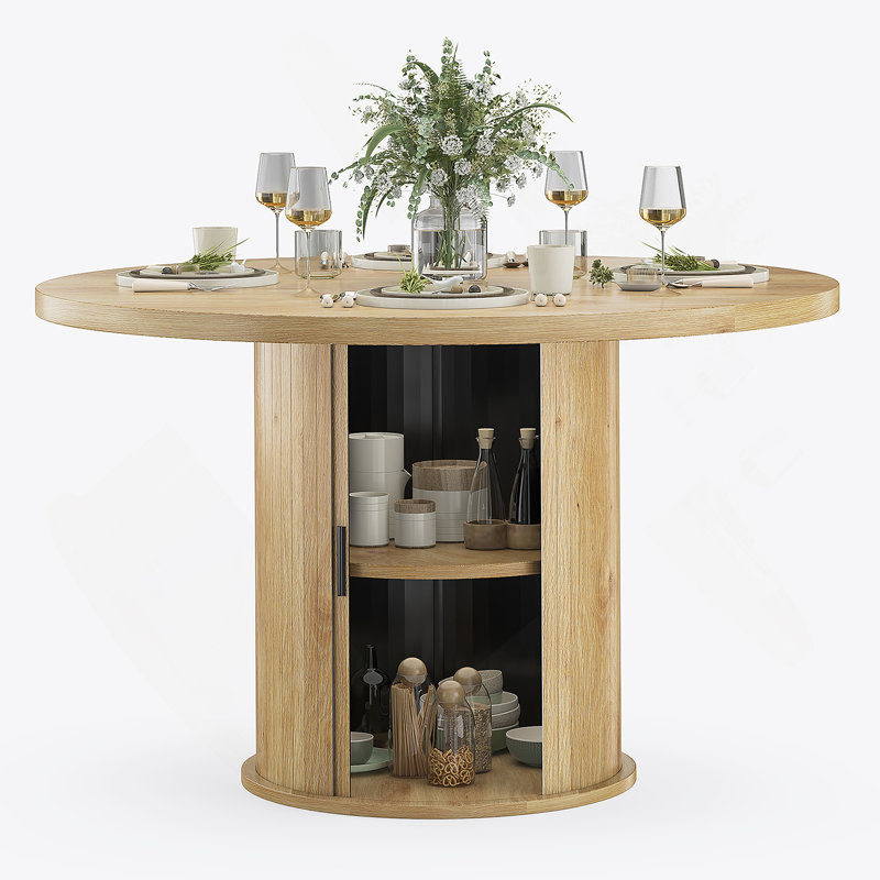 Table de salle à manger ronde 43 po pour 4 personnes, petite table de cuisine en bois avec base en métal robuste, table de salle à manger ronde moderne pour salle à manger, assemblage facile