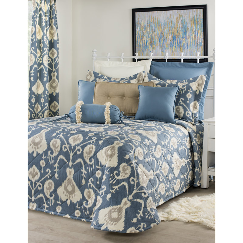 Couvre-lit en coton bleu Delhi, Ensemble de courtepointe grand