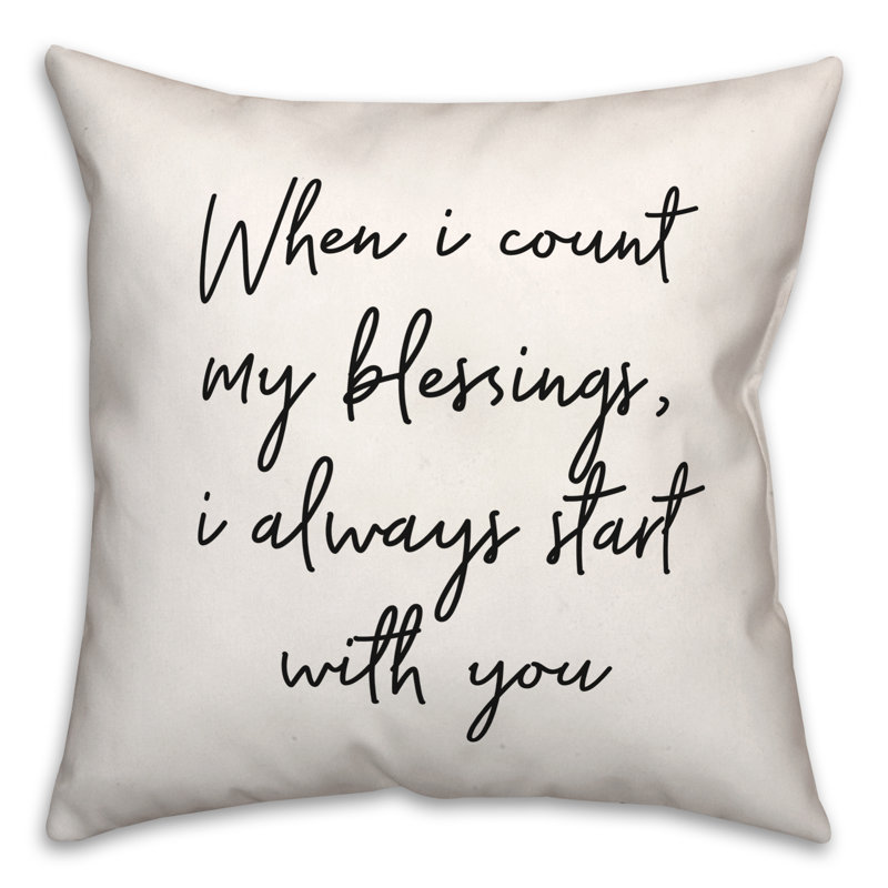 Coussin décoratif noir et blanc "I Count My Blessings"