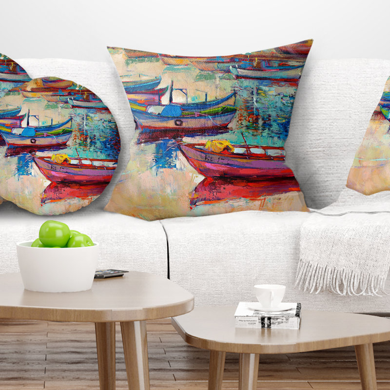 Coussin décoratif bord de mer, décor marin paysage marin - bateaux et océan, 18 po x 18 po, Carrée