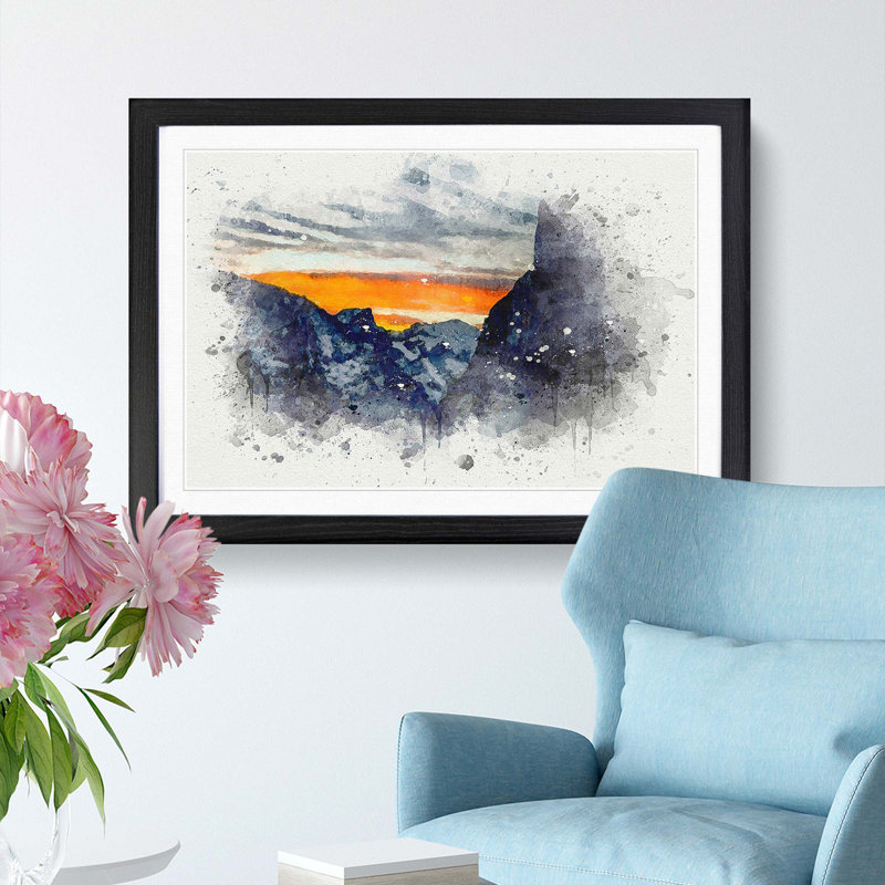 Sunset over Yosemite in Abstract - Picture Frame Graphic Art Print, 62cm H x 87cm W x 2cm D, Black Framed
