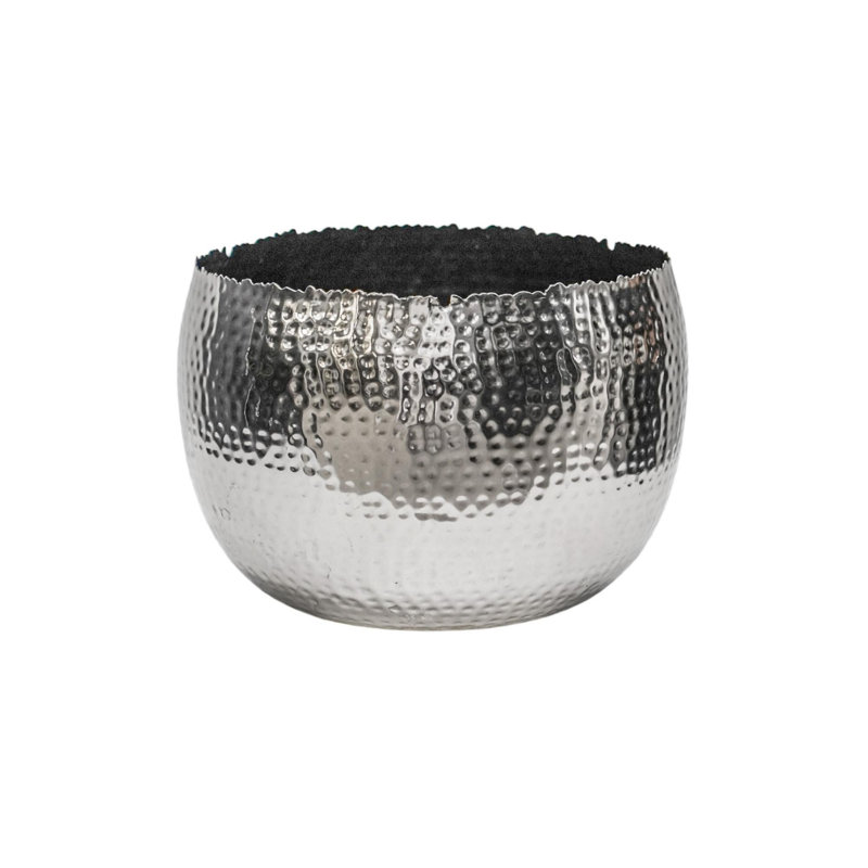 Hammered Metal Indoor Planter Bowl, Nickel/Black, 14cm H x 19cm W x 19cm D