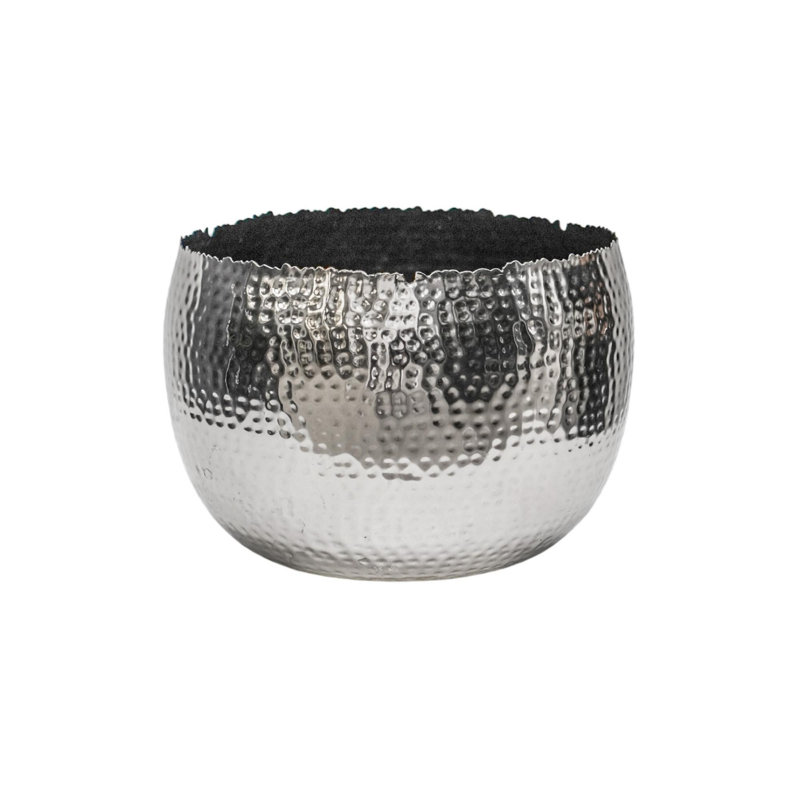 Hammered Metal Indoor Planter Bowl, 14cm H x 19cm W x 19cm D, Nickel/Black