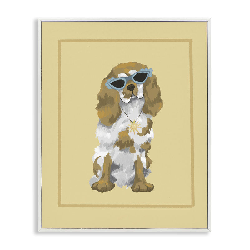 «Coolest Dog» et lunettes de soleil encadrées, dessin par Sadie Harper, H 14 po x l 11 po, Giclée encadrée blanc bord de mer
