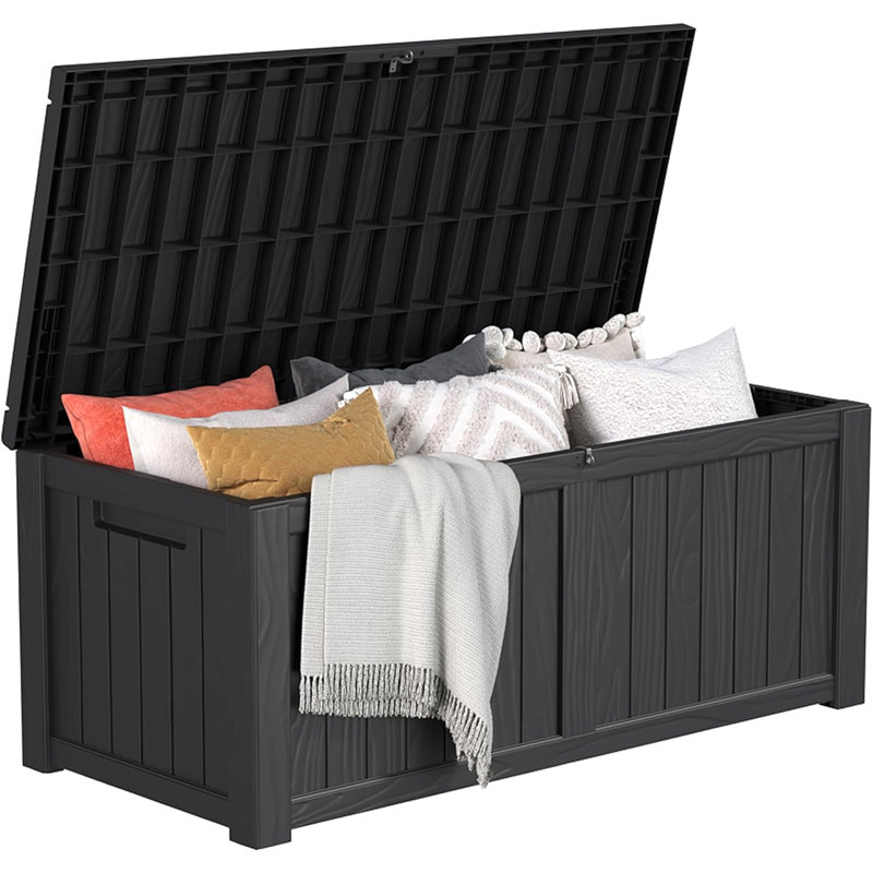 Kazoo 120 Gallons Water Resistant Resin Lockable Deck Box, Dark Brown, 24.69" D