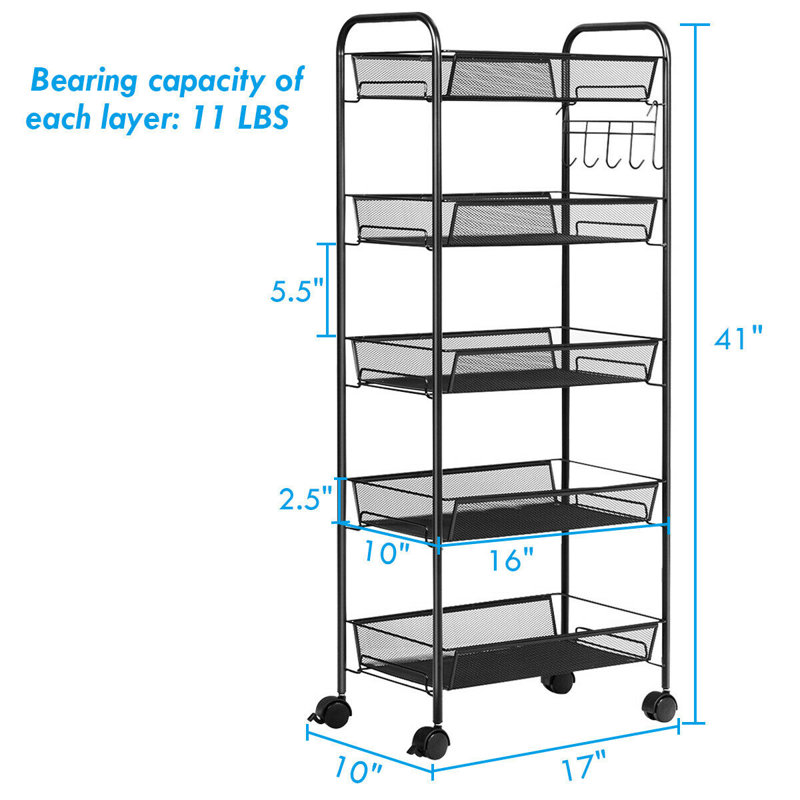 41'' H x 17'' W Utility Cart with Wheels, Black