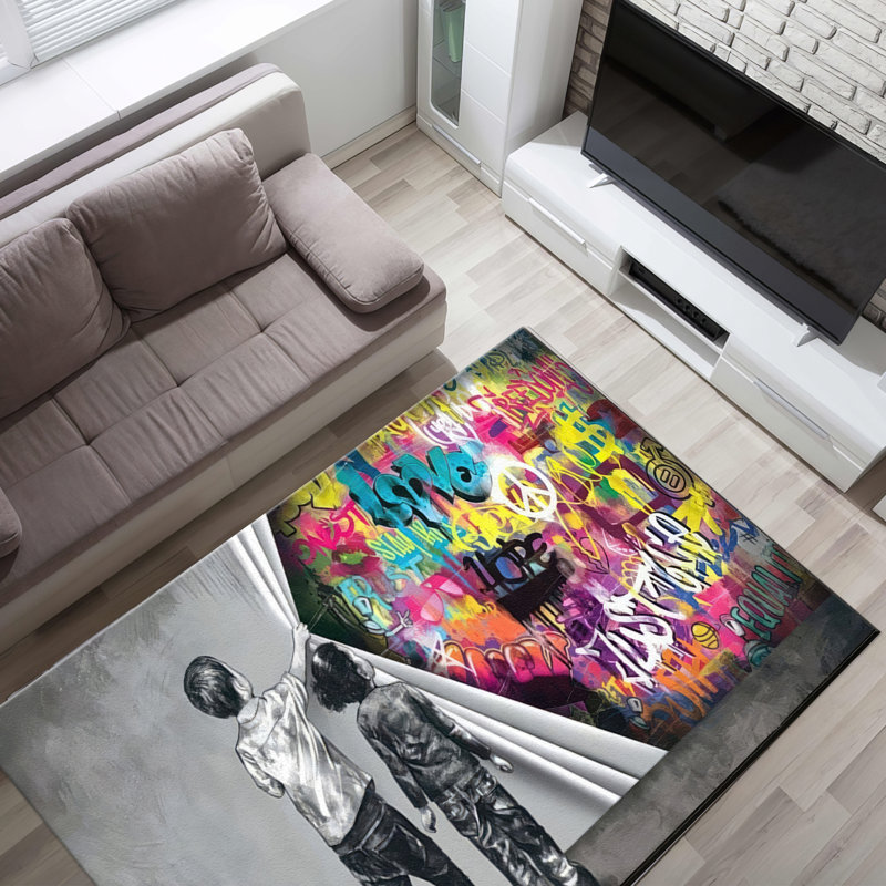 Stylish Non-Woven Thin Type Printed Rug with Intricate Geometric Design Ideal for Adding a Modern Touch to Any Living Space