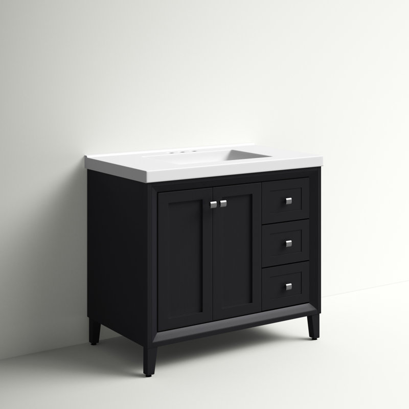 Meuble-lavabo simple 36,5 po avec plateau en marbre de culture, Noir