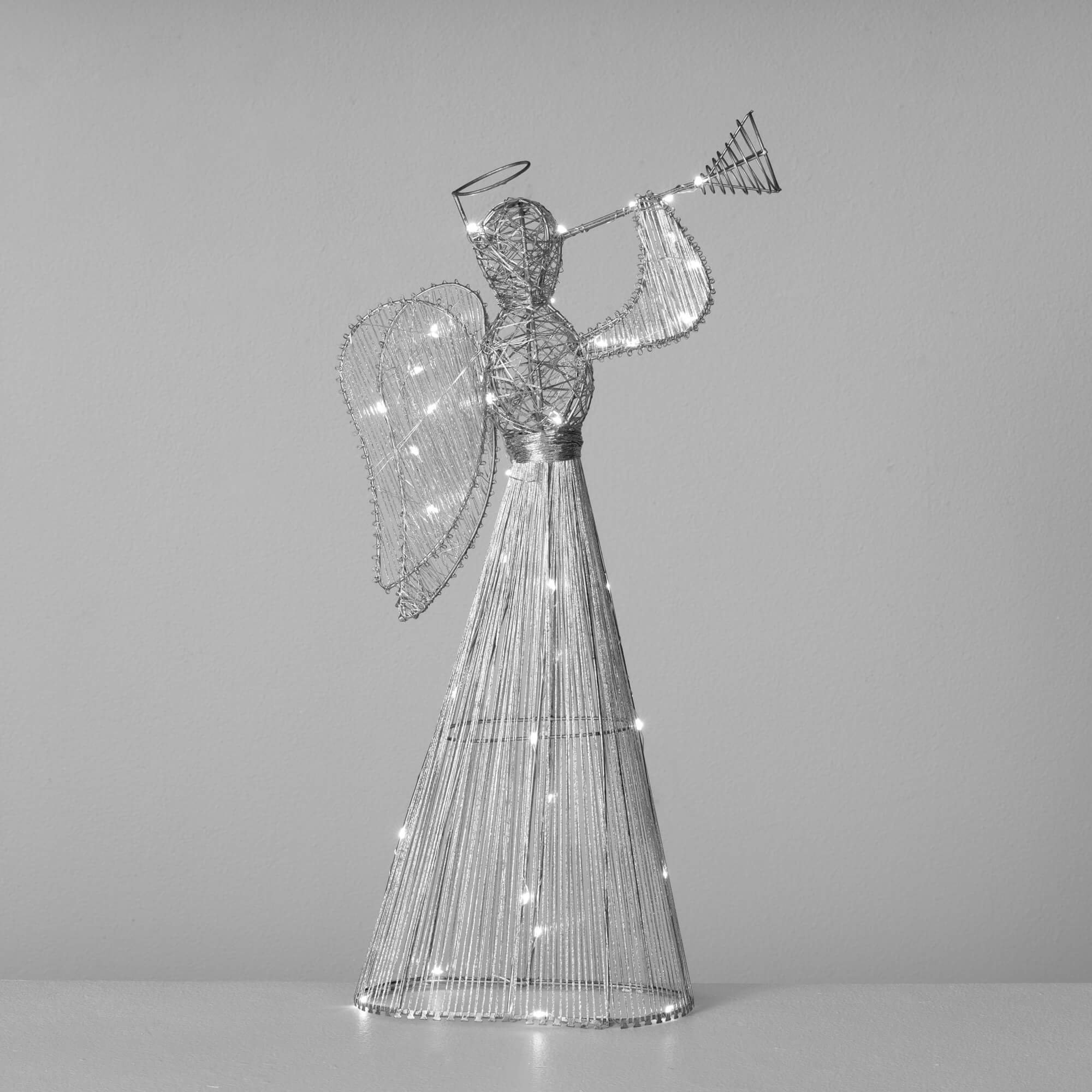 21" Christmas Large Lighted Silver Angel, Silver
