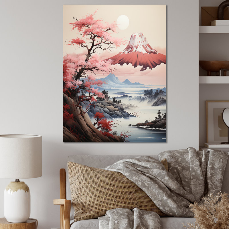 Rose, montagne du Japon, printemps, fleurs de cerisier IV - Japon, art mural, Toile tendue, H 40 po x l 30 po x P 1,5 po