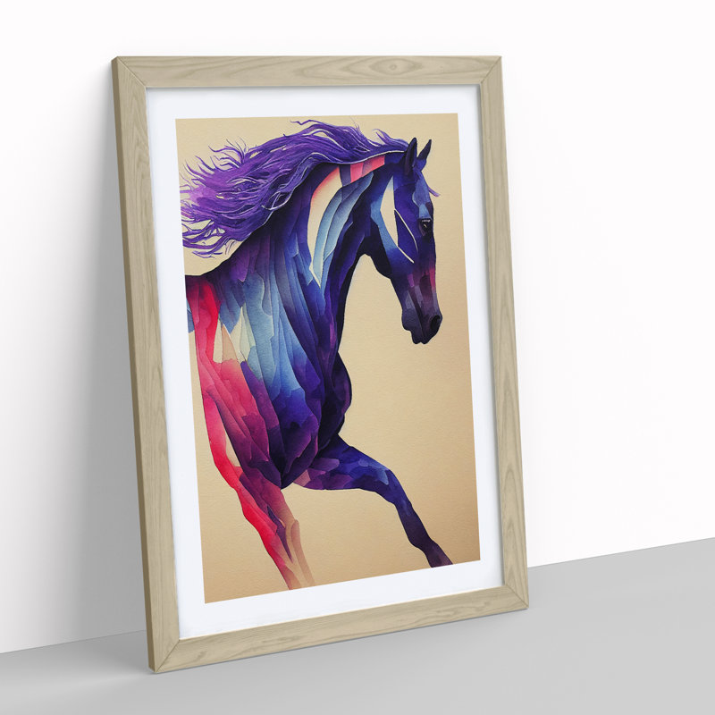 XV1022-1597X Colourful Horse No.3 Abstract 1 Piece Single Picture Frame Wall Art, 64cm H x 46cm W, Beige