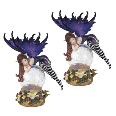"2-PC Set" ICE ARMOR 6"H LED Light Purple Fairy with Clear Wings Figurine Figurine Statue Ornament Home/Room Decor and Perfect Gift Ideas for House Warming, Holidays and Birthdays Great Collectible Addition
