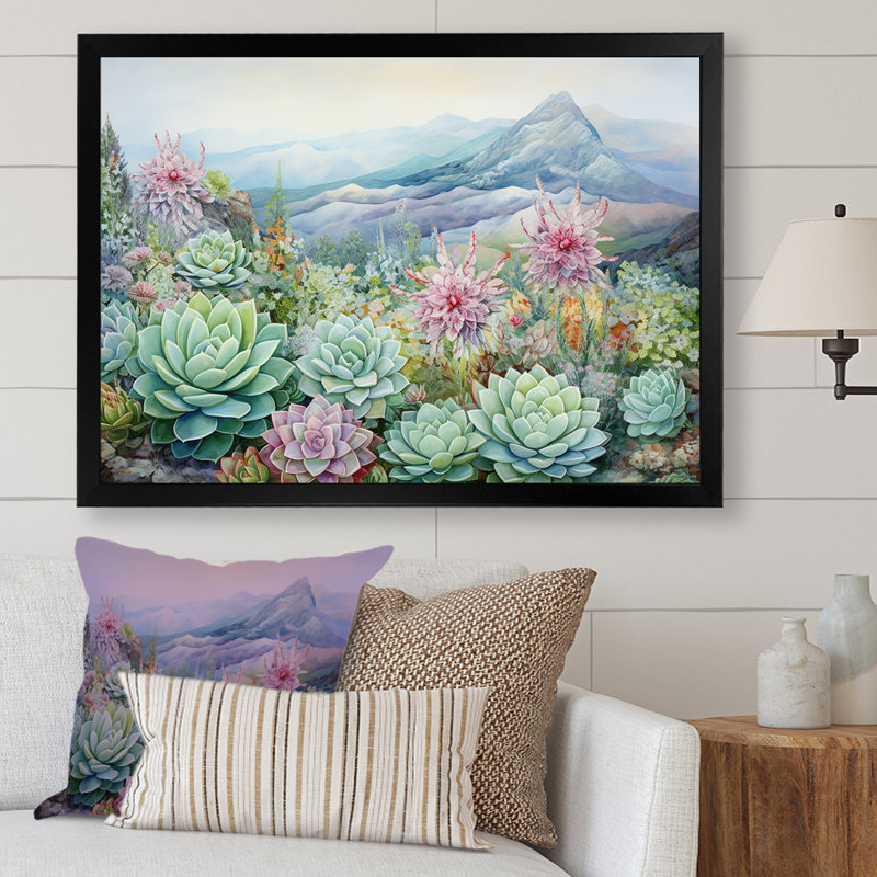 «Green Succulent Desert Charm», reproduction sur toile, Cadre simple noir, H 12 po x l 20 po x P 1 po