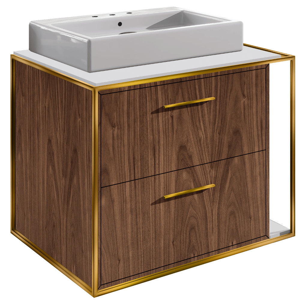 Linea 24'' Single Bathroom Vanity, Natural/Walnut, Brass, 8" Widespread