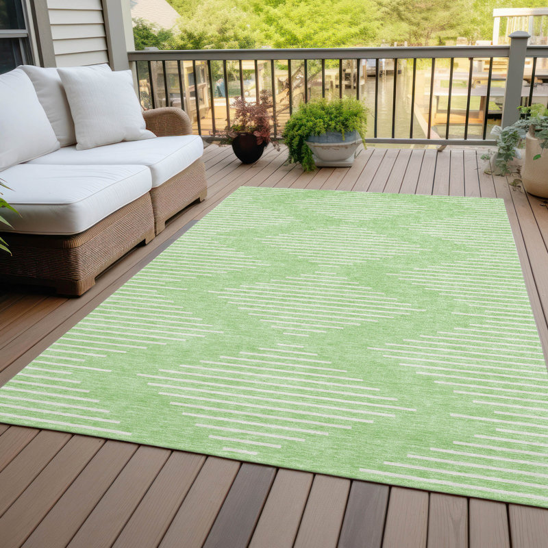 Mint Green Geometric Diamond Washable Synthetic Rug
