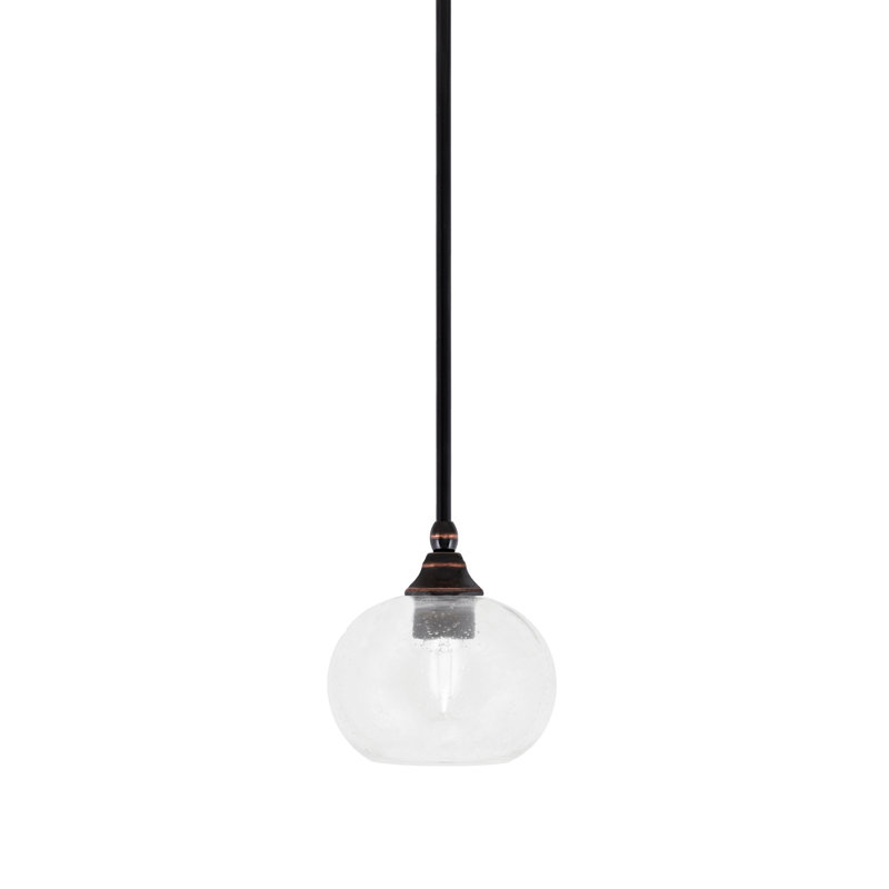 Stem Hung Mini Pendant Shown In Black Copper Finish With 7" Glass, Copper;Black, Clear