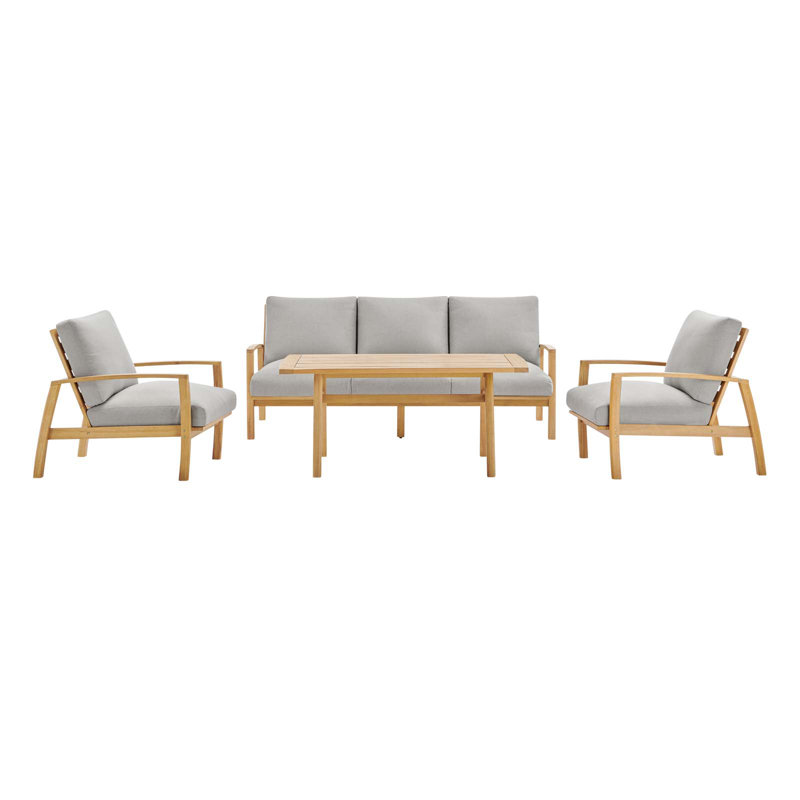 Ensemble de canapé en bois d'eucalyptus avec 2 fauteuils et table de salle à manger Orlean