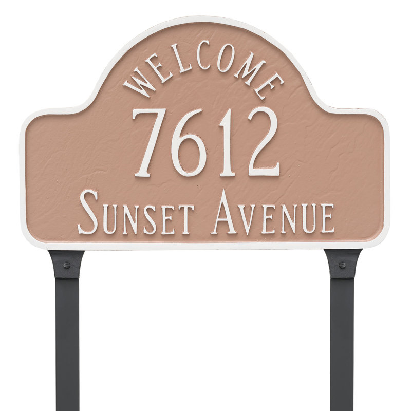 Enseigne d’adresse pour pelouse sur 3 lignes, Gris / Argent, Oui