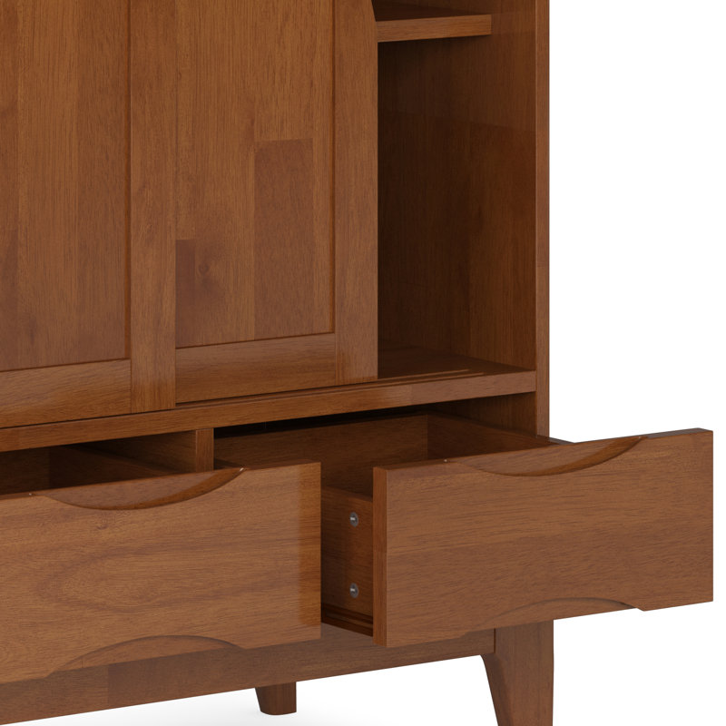 Simpli Home Harper 48"W Solid Wood 2-Shelf Contemporary Medium Storage Cabinet with 3 Drawers