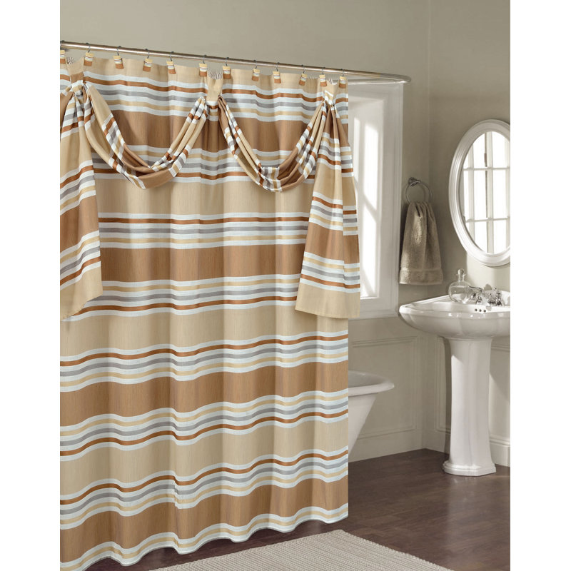 Asherton Striped Shower Curtain, Beige/Coffee