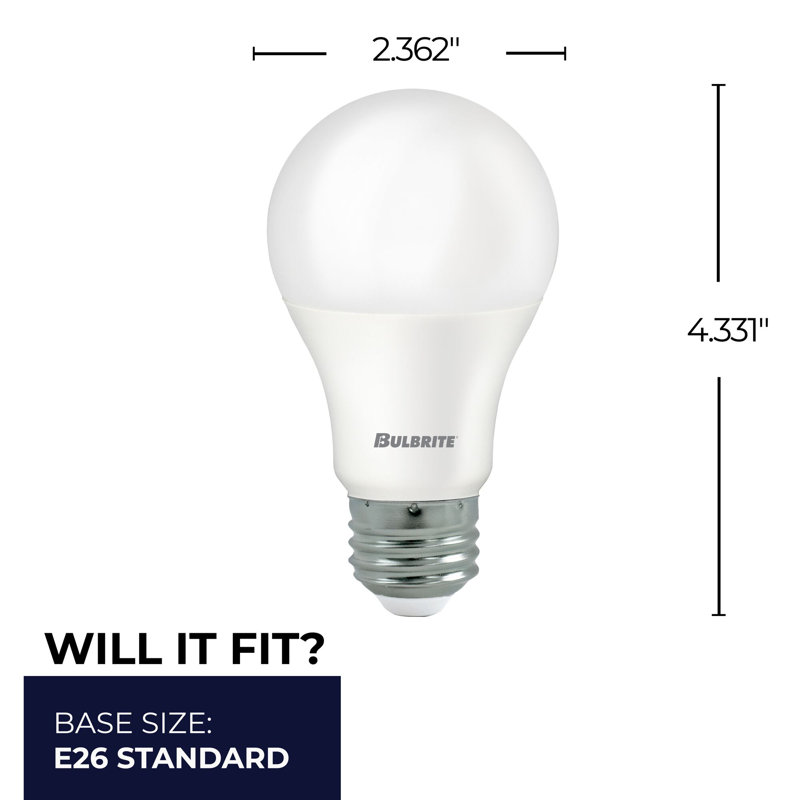Ampoule A19 8,5 watts non-à intensité variable avec finition givrée et culot moyen E26, 750 lumens Bulbrite