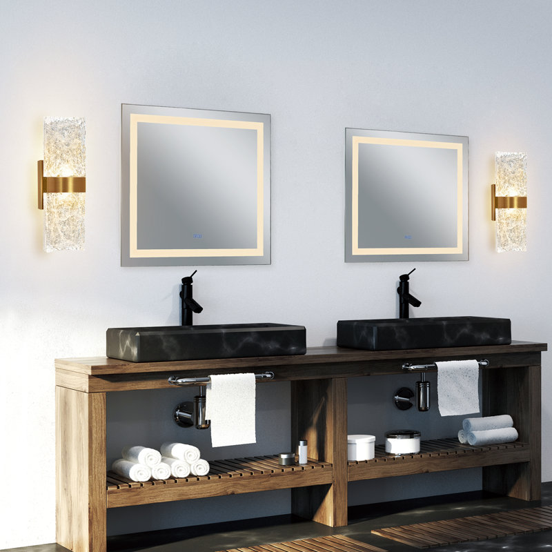 Integrated LED 20" Brass Modern Wall Light with Handmade Textured Glass for Living Room Hallways Entryway Bedroom, Brass