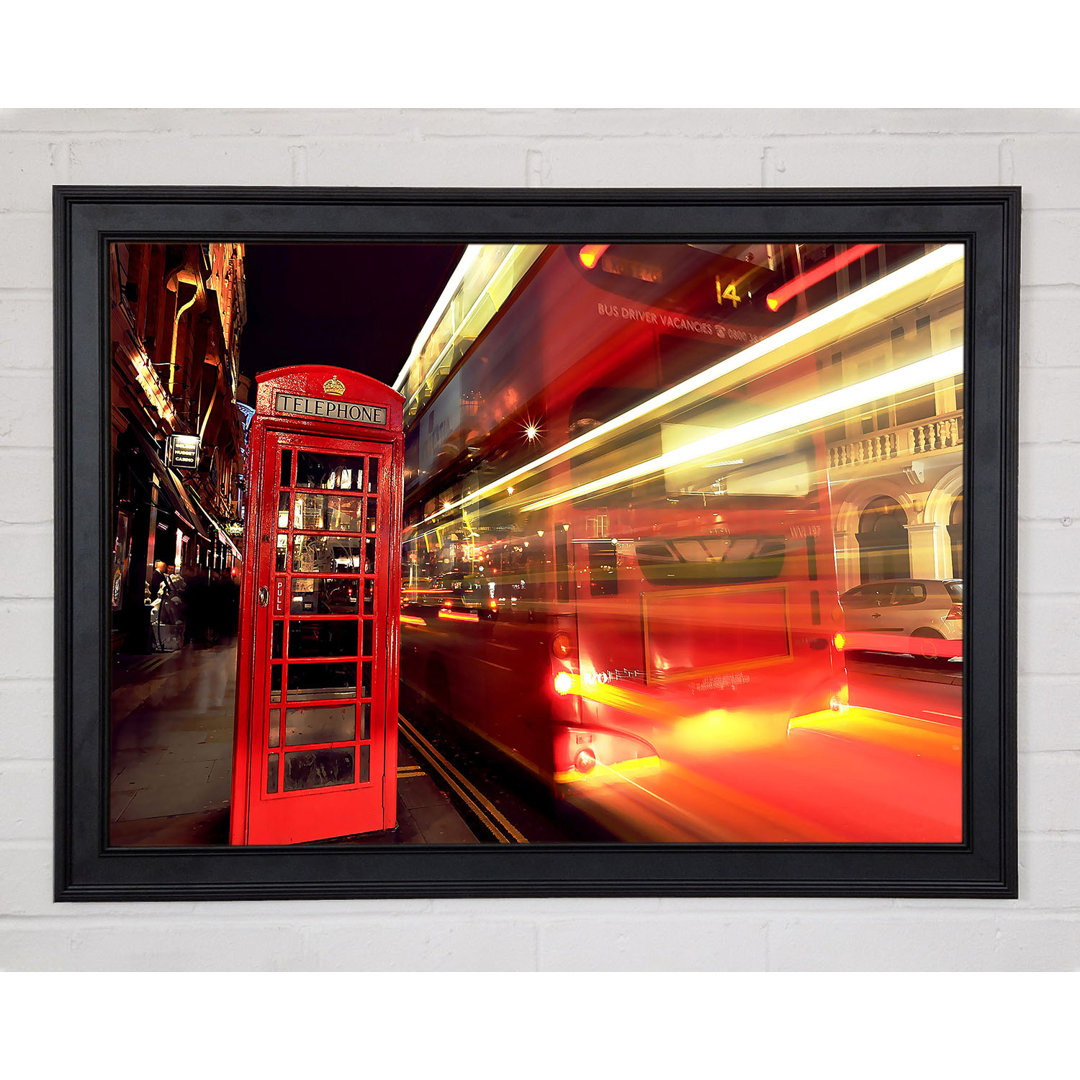 Gerahmter Fotodruck London Red Night Bus Blur