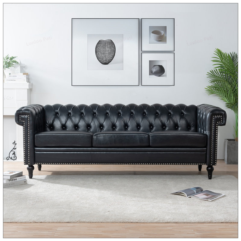 Traditional 3 Seater Sofa With Removable Cushions And Square Arms For Comfort And Style, 84" W, Black 1