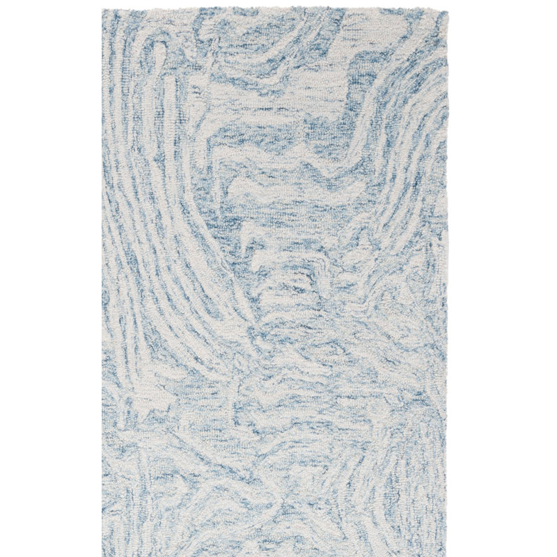 Moumna Ebony Hand Tufted Wool/Cotton Abstract Rug in Ivory/Light Blue, Square 6'