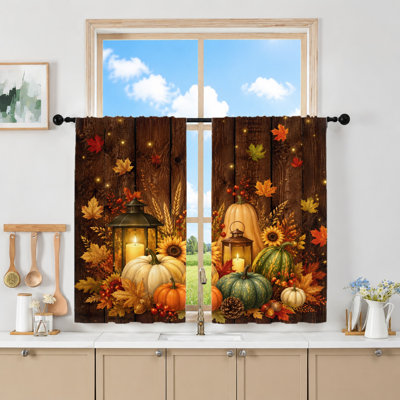 2 pièces, lanternes de citrouilles d'automne, tournesols, tournesols, feuilles d'érable, thème rustique, habillage de fenêtre décoratif, idéal pour un décor de l'Action de grâce, style campagnard, ambiance festive, tissu filtrant la lumière