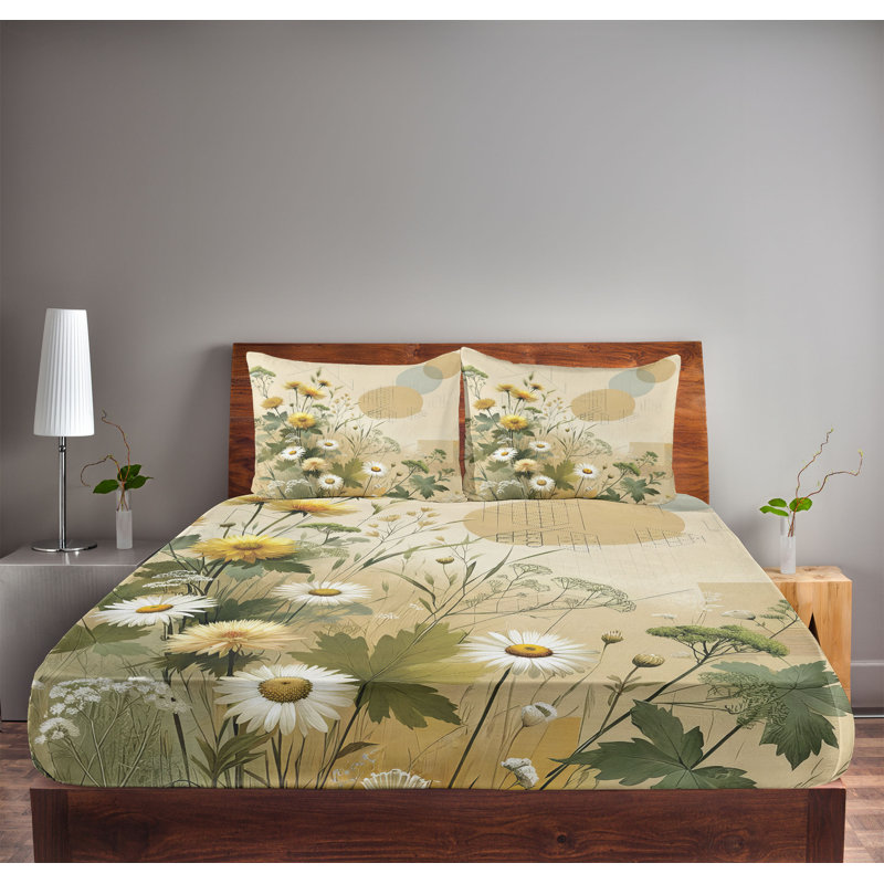 Drap-housse et taie décorative Ambesonne Abloom ivoire sauge vert moutarde, Double