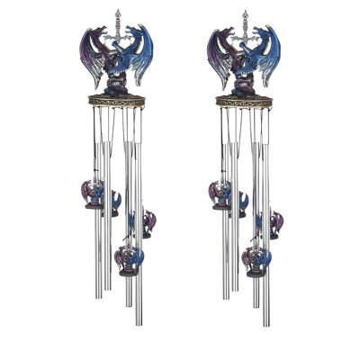 2-PC Gift Set ICE ARMOR 23" Long Round Top Dragon Purple and Blue with Sword Wind Chime Figurine Statue Ornament Decoration Home/Room/Garden Decor for Housewarming, Holidays, Christmas Special