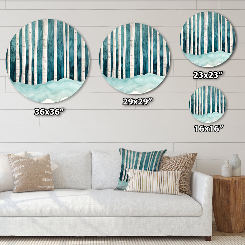 Forêt mystique de bouleau - Décoration murale ronde en métal, L 29 po x H 29 po
