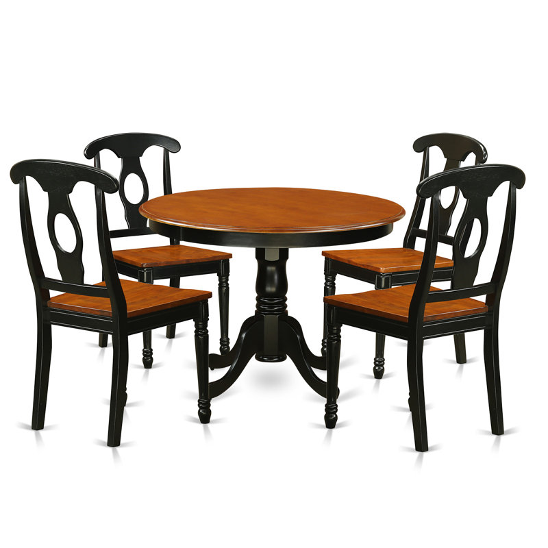 5 Piece Dining Room Table Set Includes a Round Kitchen Table with Pedestal and 4 Dining Chairs, Black & Cherry, Black/Cherry